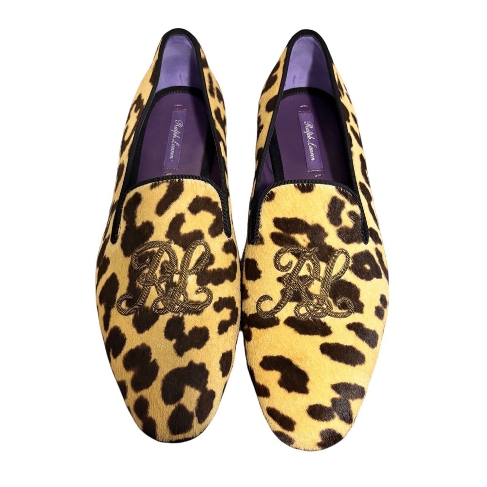 Ralph Lauren Purple Label Alonzo Loafers WMN 38.5 Leopard Calf Hair RL Monogram